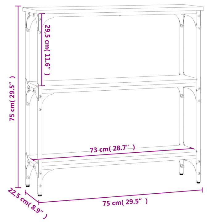 konsolbord 75x22,5x75 cm konstrueret træ røget egetræsfarve