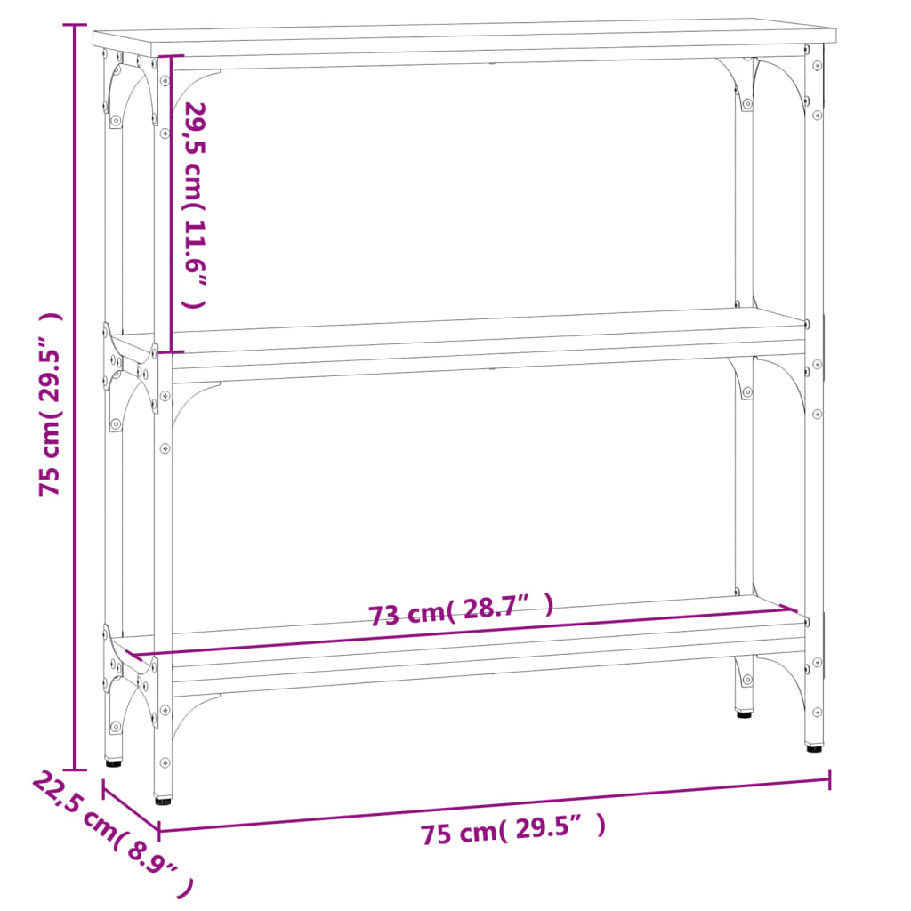 konsolbord 75x22,5x75 cm konstrueret træ grå sonoma-eg