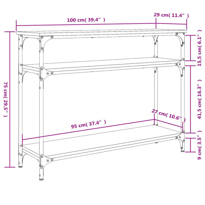 konsolbord 100x29x75 cm konstrueret træ sort