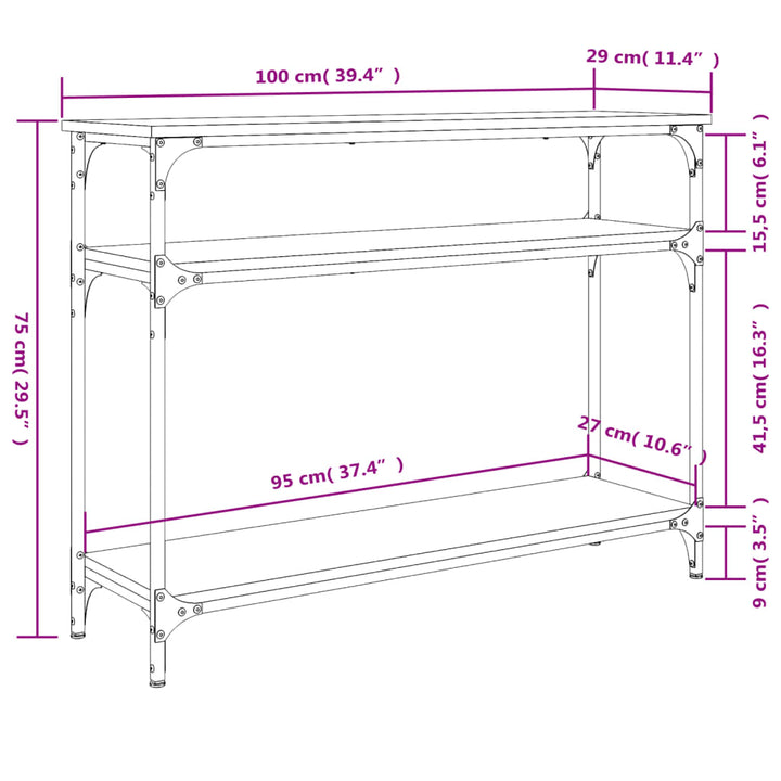 konsolbord 100x29x75 cm konstrueret træ sonoma-eg
