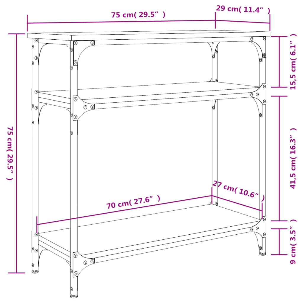 konsolbord 75x29x75 cm konstrueret træ sort