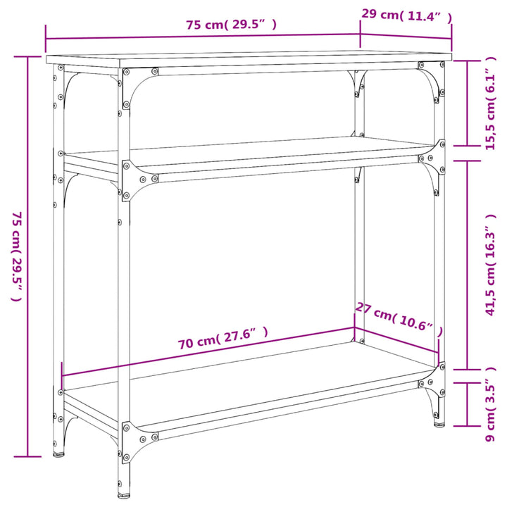 konsolbord 75x29x75 cm konstrueret træ sonoma-eg