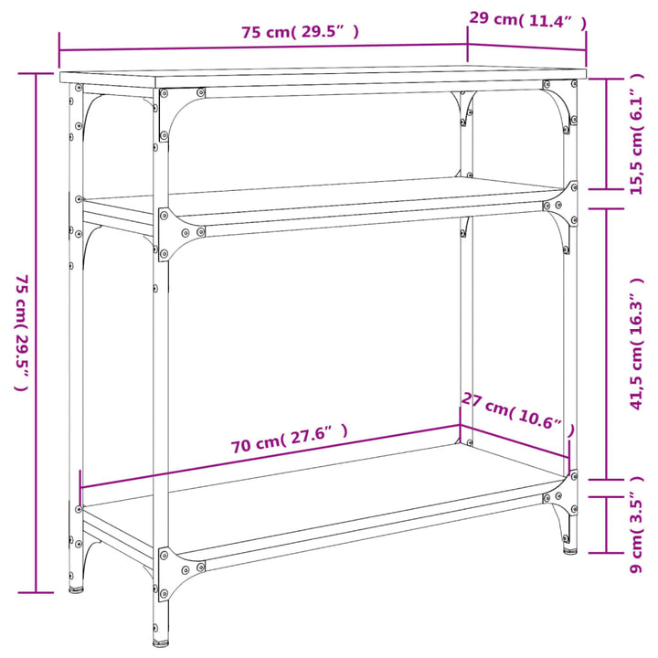 konsolbord 75x29x75 cm konstrueret træ grå sonoma-eg