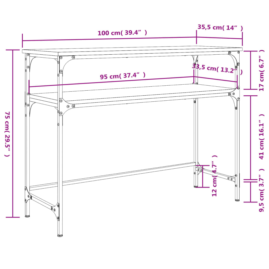 konsolbord 100x35,5x75 cm konstrueret træ grå sonoma-eg