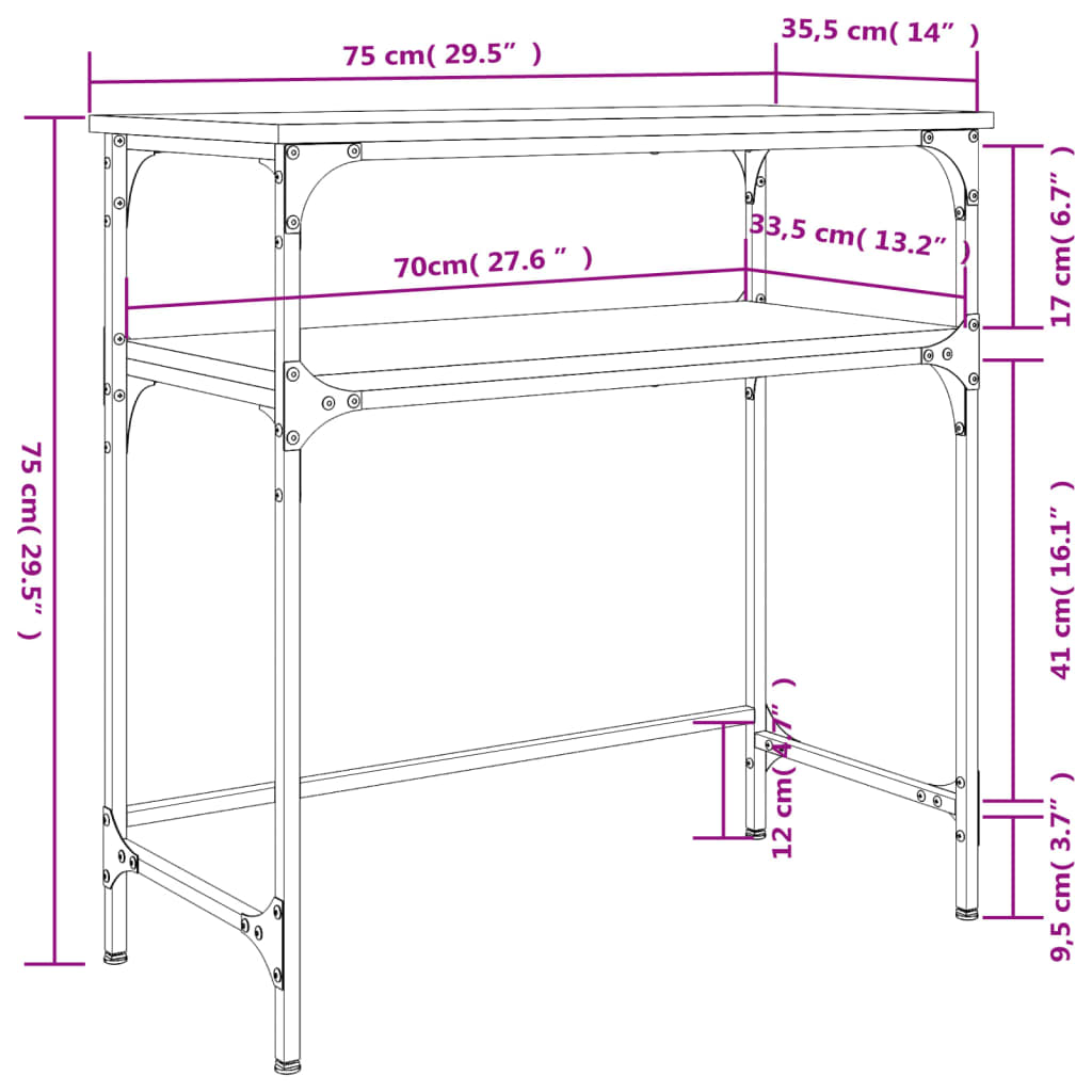 konsolbord 75x35,5x75 cm konstrueret træ brun egetræsfarve