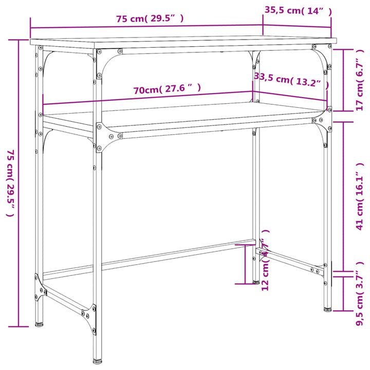 konsolbord 75x35,5x75 cm konstrueret træ brun egetræsfarve