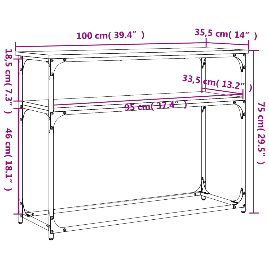 konsolbord 100x35,5x75 cm konstrueret træ røget egetræsfarve