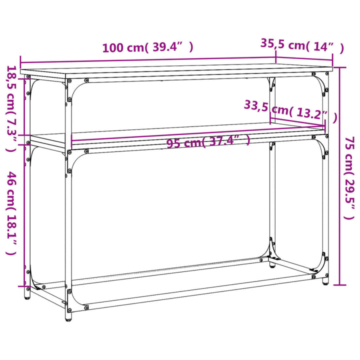 konsolbord 100x35,5x75 cm konstrueret træ brunt egetræ