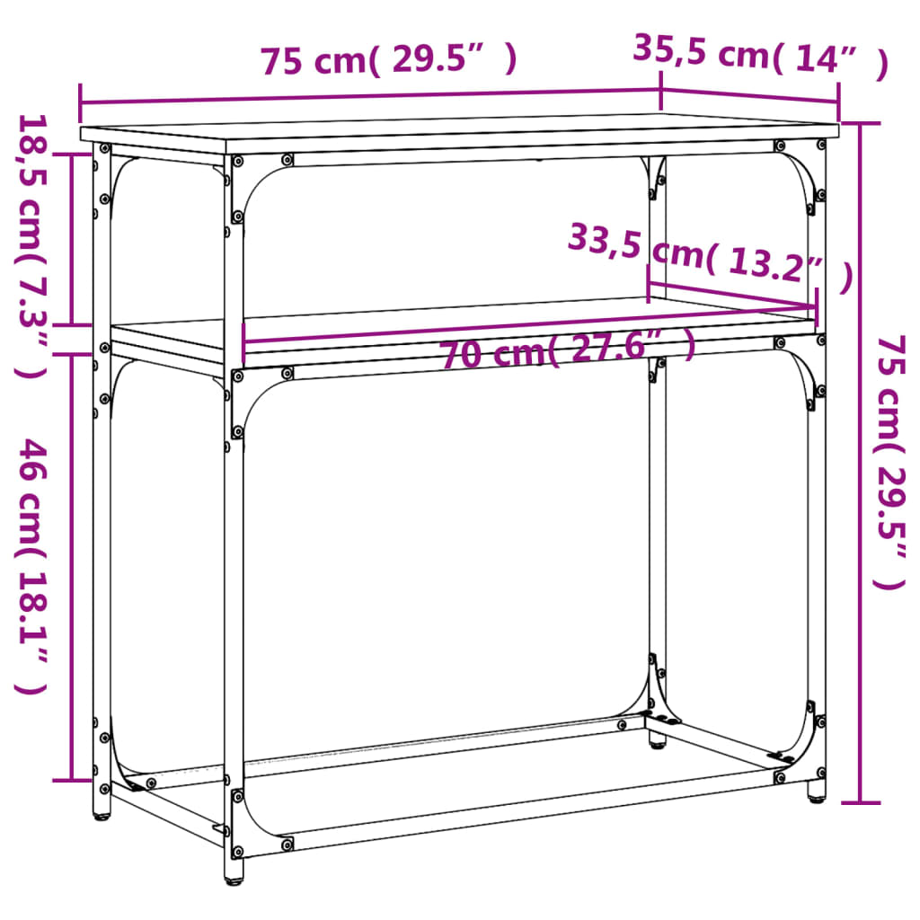 konsolbord 75x35,5x75 cm konstrueret træ sort