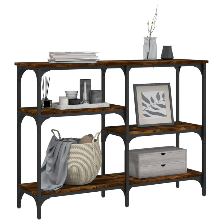 konsolbord 102x29x75 cm konstrueret træ røget egetræsfarve