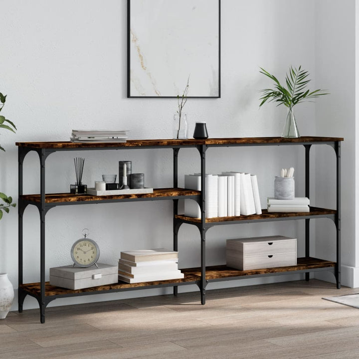 konsolbord 160x29x75 cm konstrueret træ røget egetræsfarve