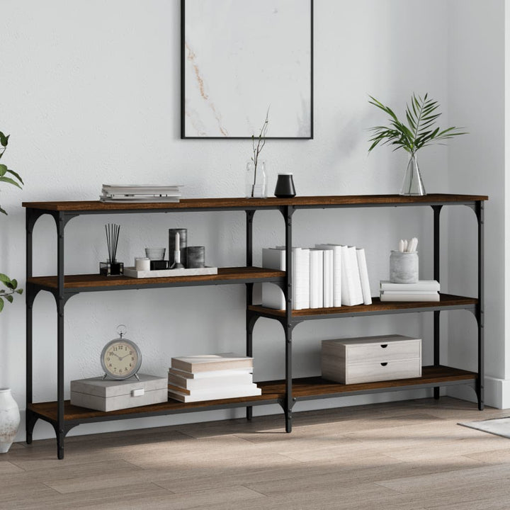 konsolbord 160x29x75 cm konstrueret træ brun egetræ