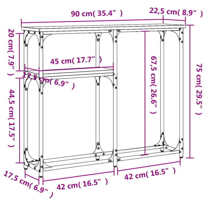 konsolbord 90x22,5x75 cm konstrueret træ røget egetræsfarve