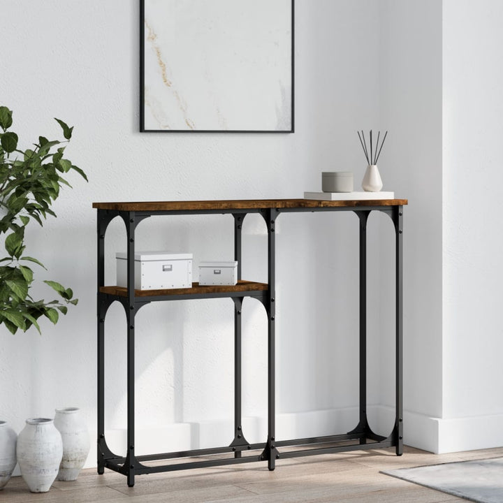 konsolbord 90x22,5x75 cm konstrueret træ røget egetræsfarve