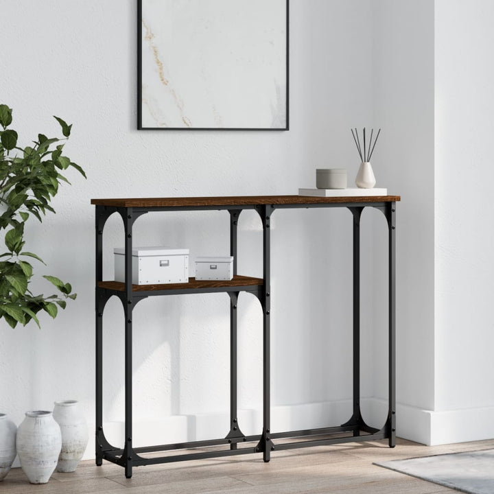 konsolbord 90x22,5x75 cm konstrueret træ brunt egetræ