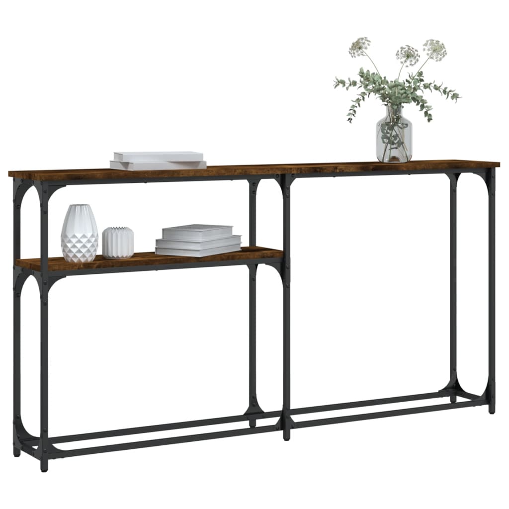 konsolbord 145x22,5x75 cm konstrueret træ røget egetræsfarve
