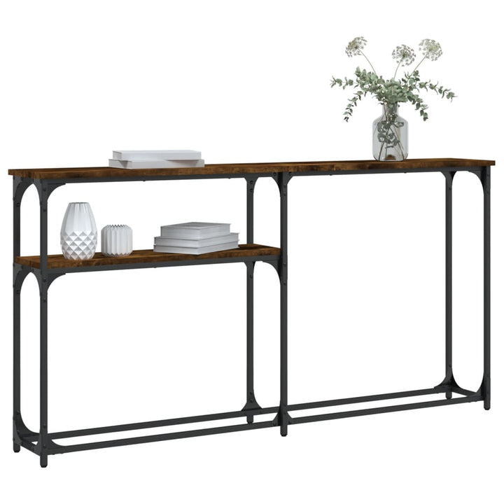 konsolbord 145x22,5x75 cm konstrueret træ røget egetræsfarve