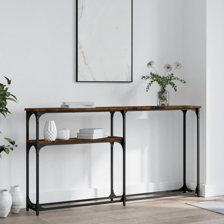 konsolbord 145x22,5x75 cm konstrueret træ røget egetræsfarve