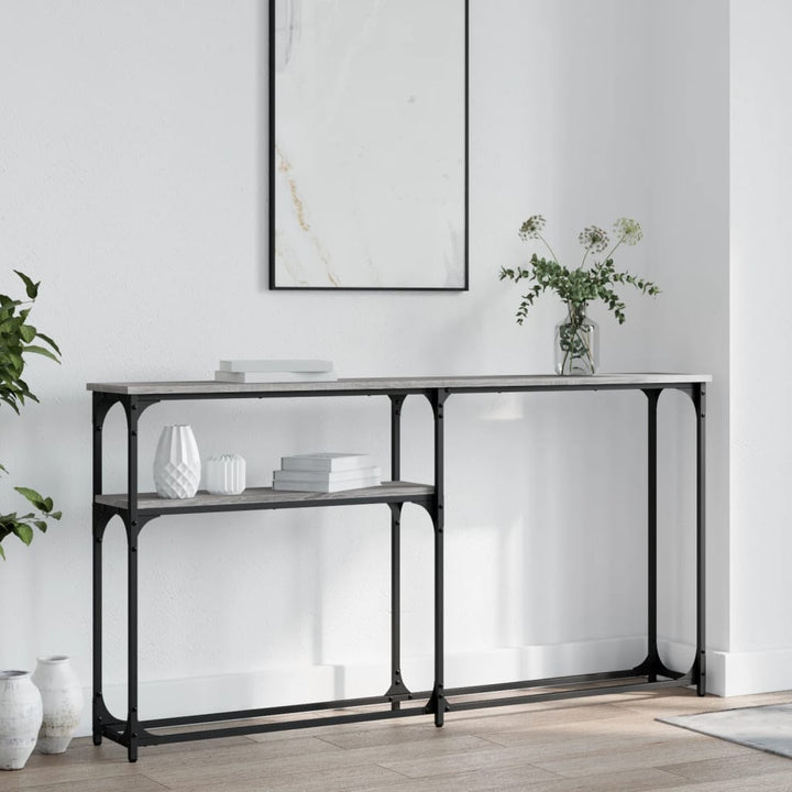 konsolbord 145x22,5x75 cm konstrueret træ grå sonoma-eg