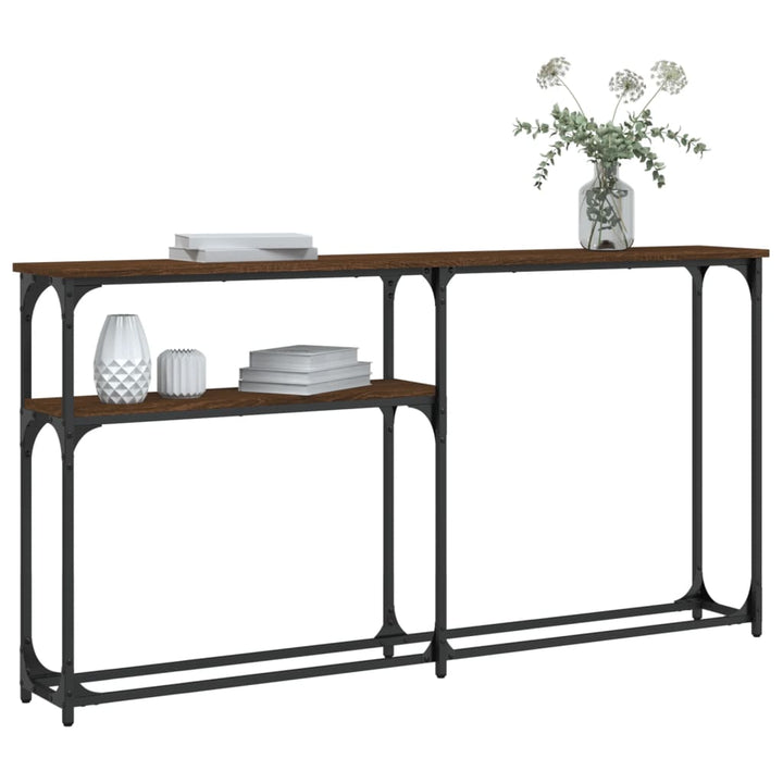 konsolbord 145x22,5x75 cm konstrueret træ brunt egetræ