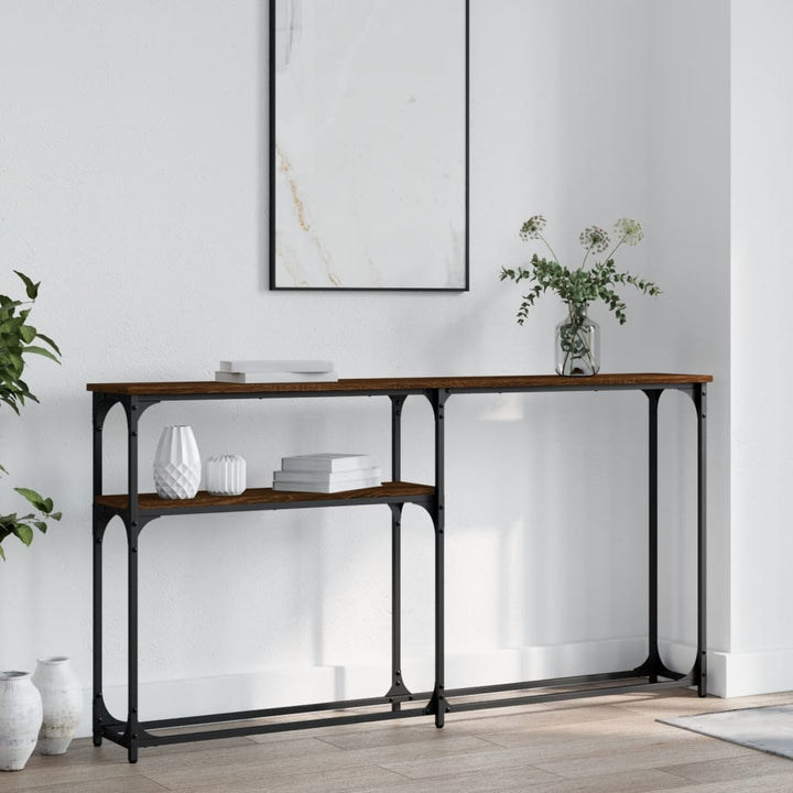 konsolbord 145x22,5x75 cm konstrueret træ brunt egetræ