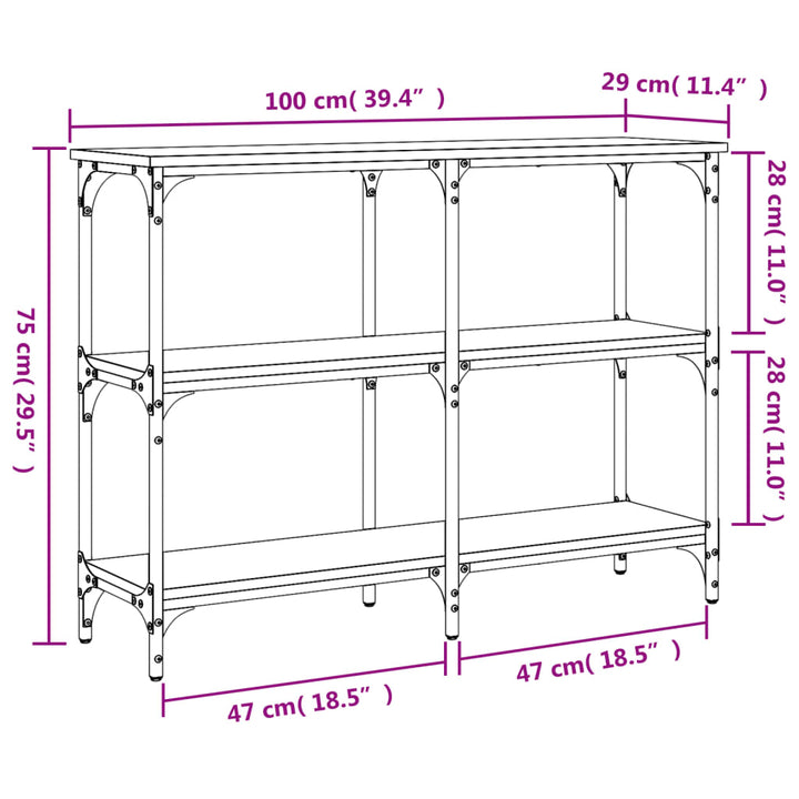 konsolbord 100x29x75 cm konstrueret træ røget egetræsfarve