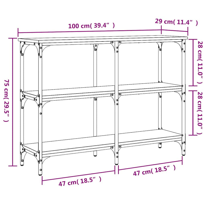 konsolbord 100x29x75 cm konstrueret træ brun egetræ