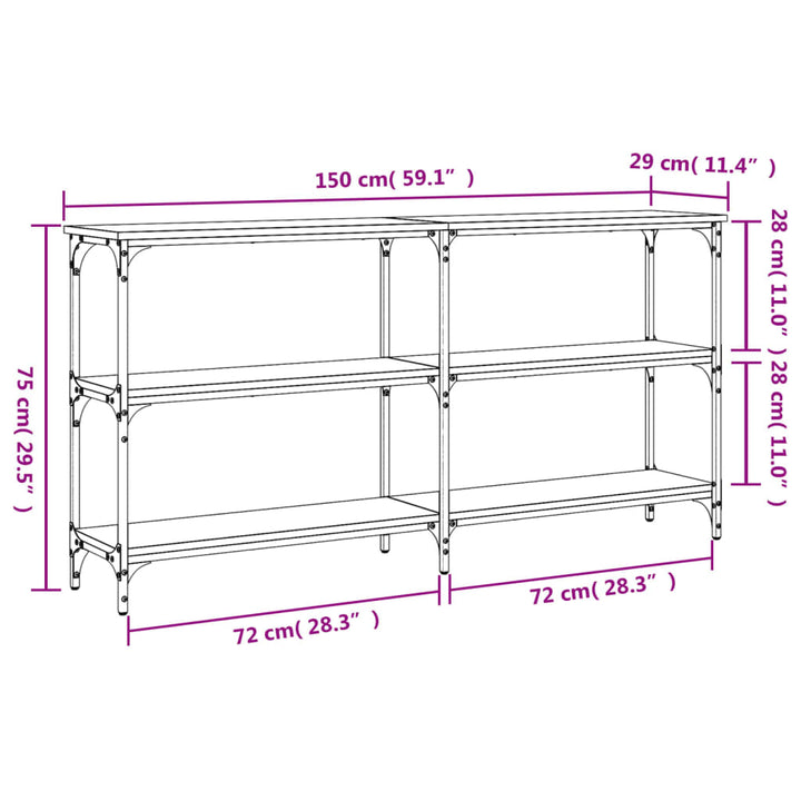 konsolbord 150x29x75 cm konstrueret træ sonoma-eg