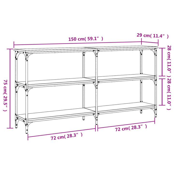 konsolbord 150x29x75 cm konstrueret træ røget egetræsfarve