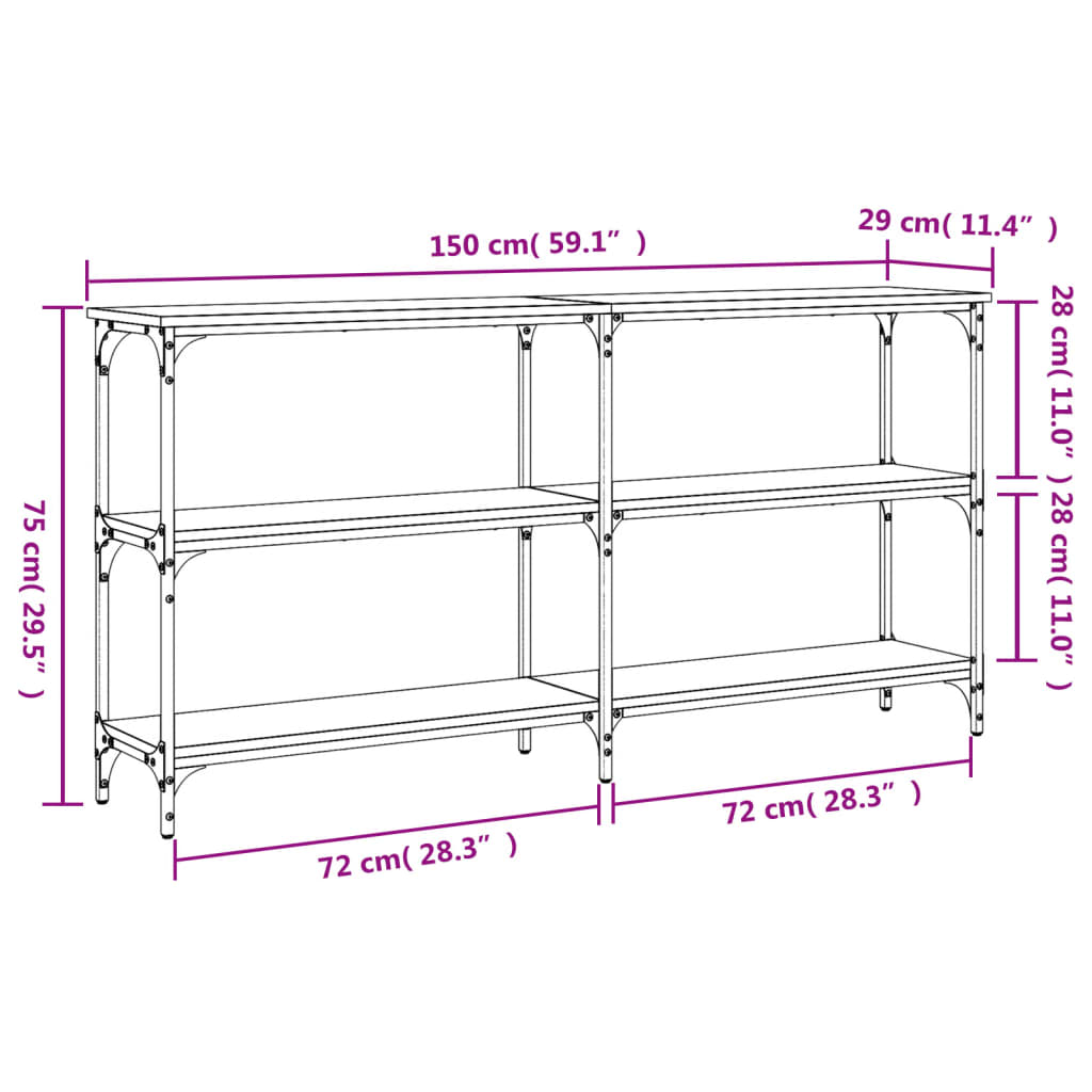 konsolbord 150x29x75 cm konstrueret træ grå sonoma-eg