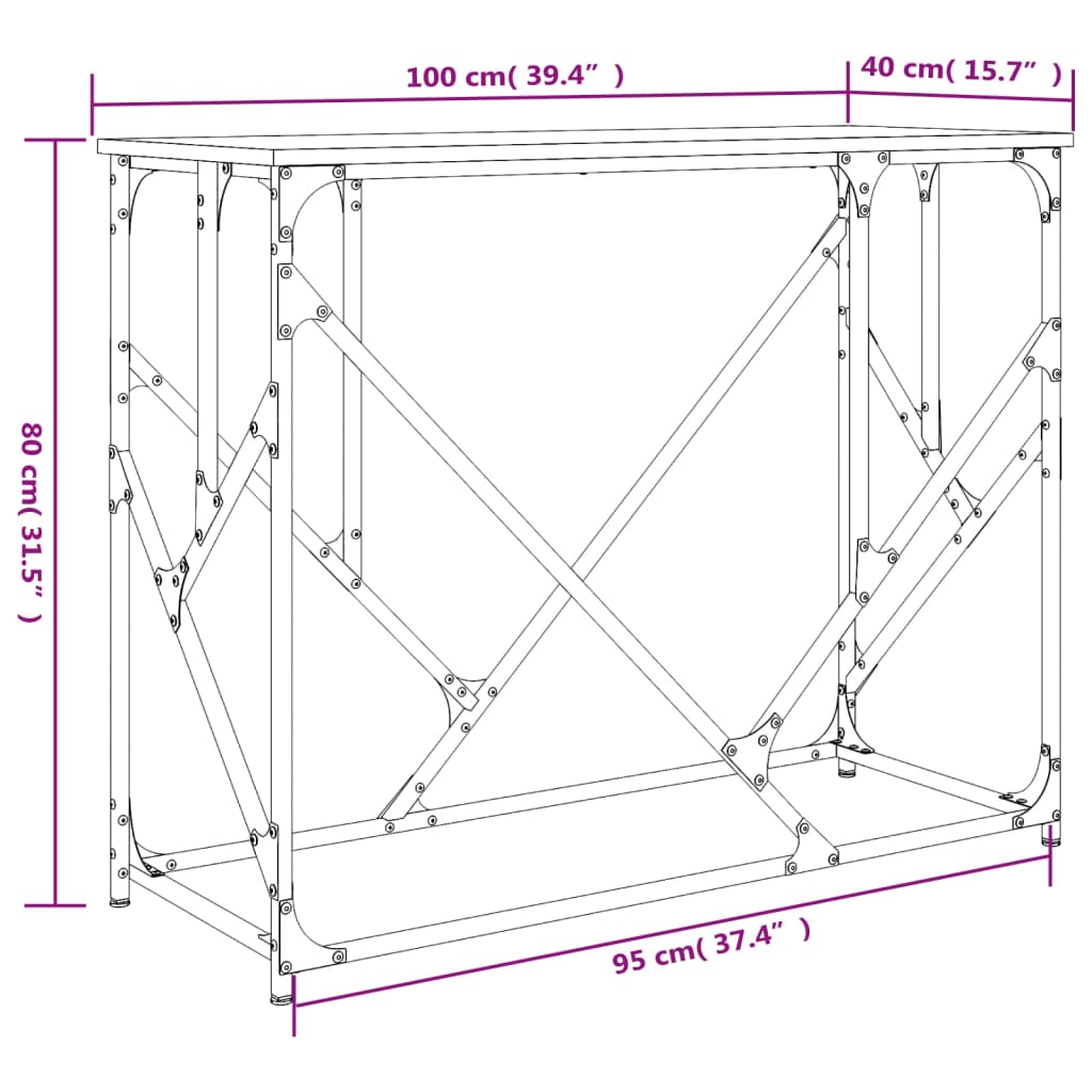 konsolbord 100x40x80 cm konstrueret træ sonoma-eg