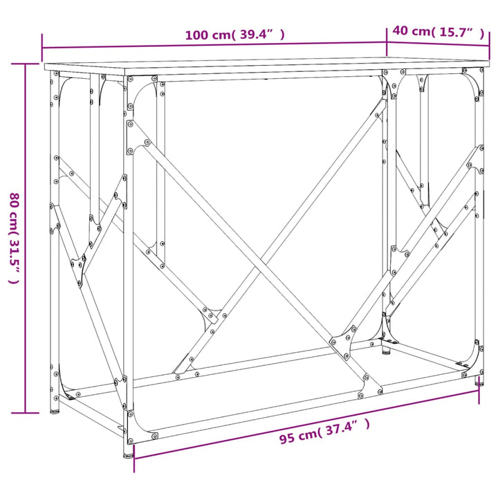 konsolbord 100x40x80 cm konstrueret træ røget egetræsfarve