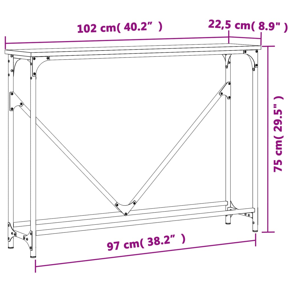 konsolbord 102x22,5x75 cm konstrueret træ røget egetræsfarve