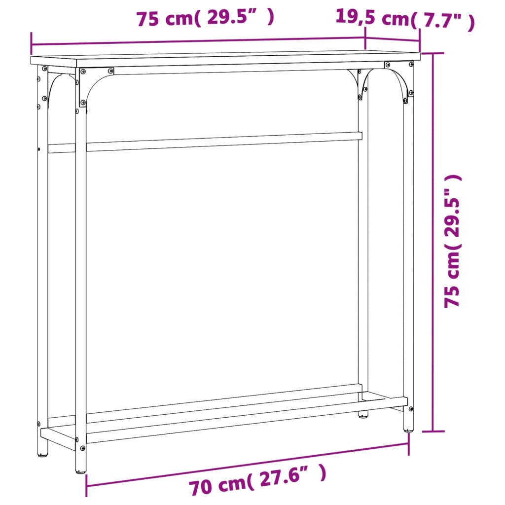 konsolbord 75x19,5x75 cm konstrueret træ grå sonoma-eg