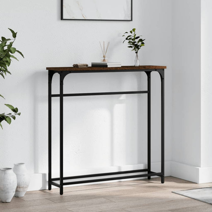 konsolbord 75x19,5x75 cm konstrueret træ brunt egetræ