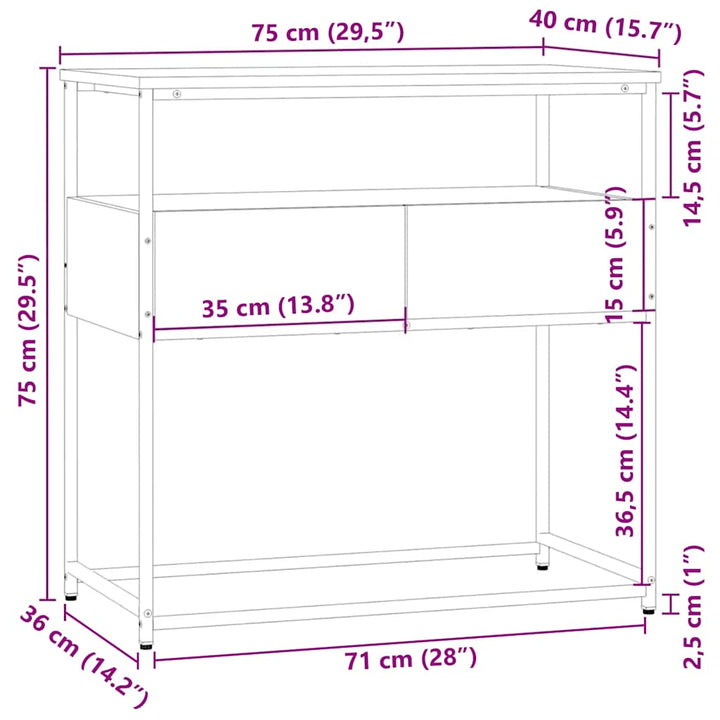 konsolbord 75x40x75 cm konstrueret træ røget egetræsfarve