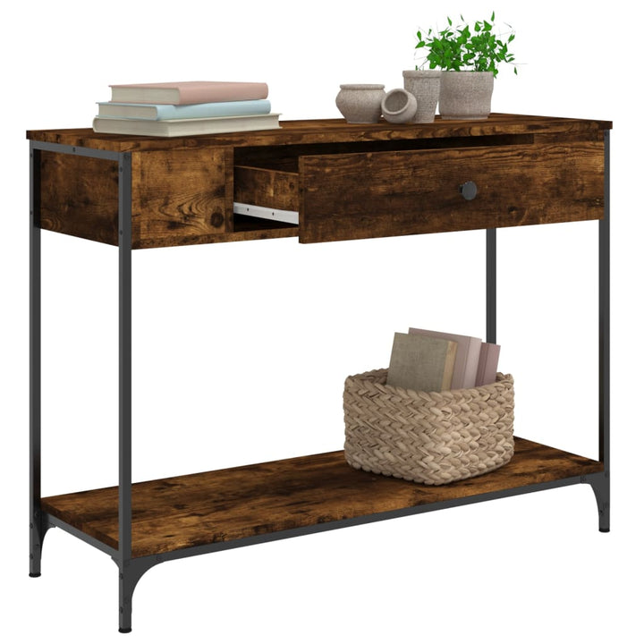 konsolbord 100x34,5x75 cm konstrueret træ røget egetræsfarve