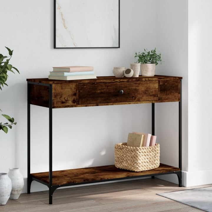 konsolbord 100x34,5x75 cm konstrueret træ røget egetræsfarve