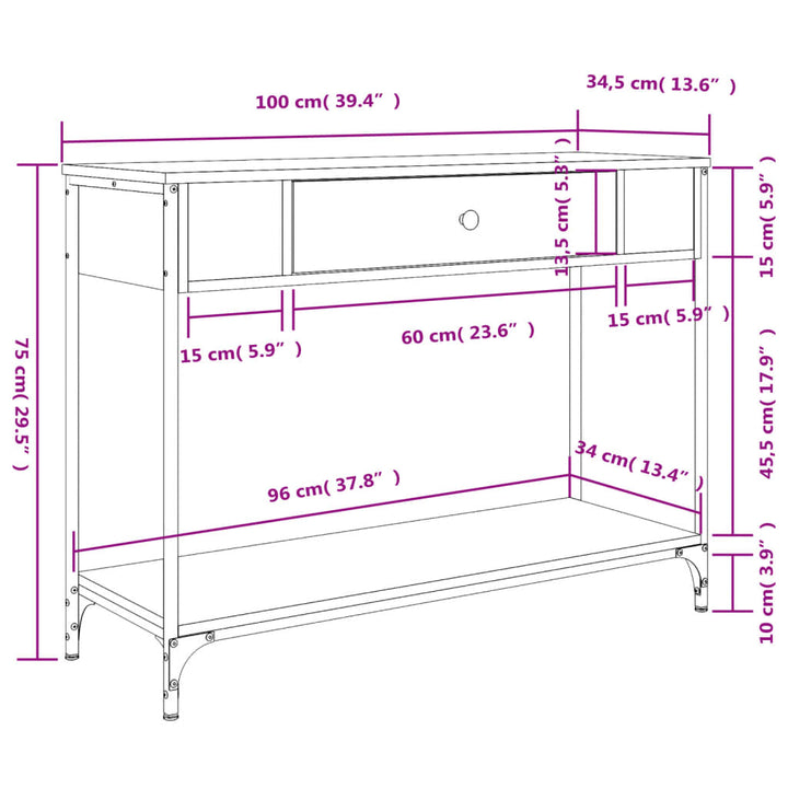 konsolbord 100x34,5x75 cm konstrueret træ grå sonoma-eg