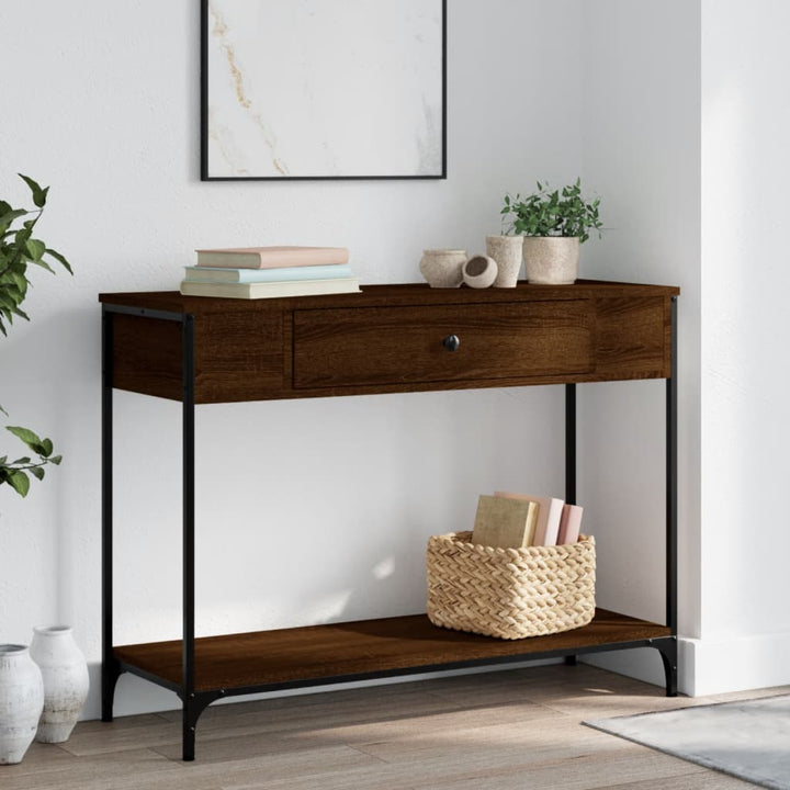 konsolbord 100x34,5x75 cm konstrueret træ brunt egetræ
