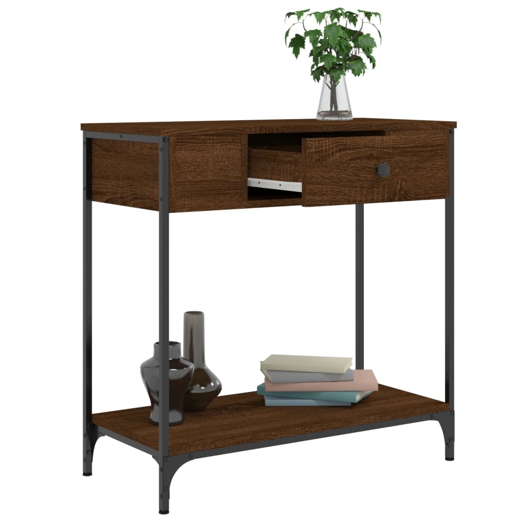 konsolbord 75x34,5x75 cm konstrueret træ brunt egetræ