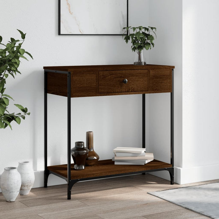 konsolbord 75x34,5x75 cm konstrueret træ brunt egetræ