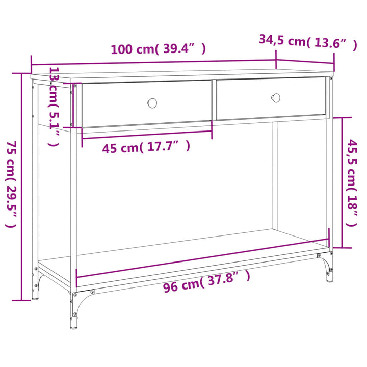 konsolbord 100x34,5x75 cm konstrueret træ røget egetræsfarve