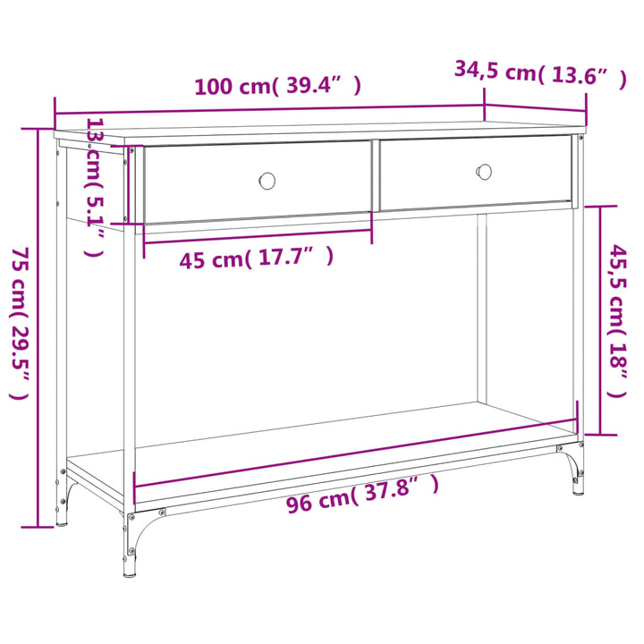 konsolbord 100x34,5x75 cm konstrueret træ grå sonoma-eg