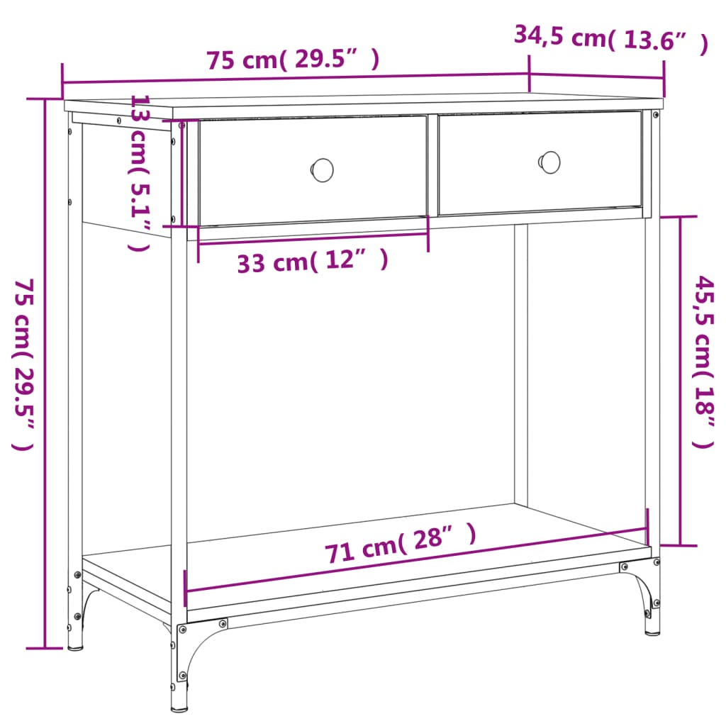 konsolbord 75x34,5x75 cm konstrueret træ sort