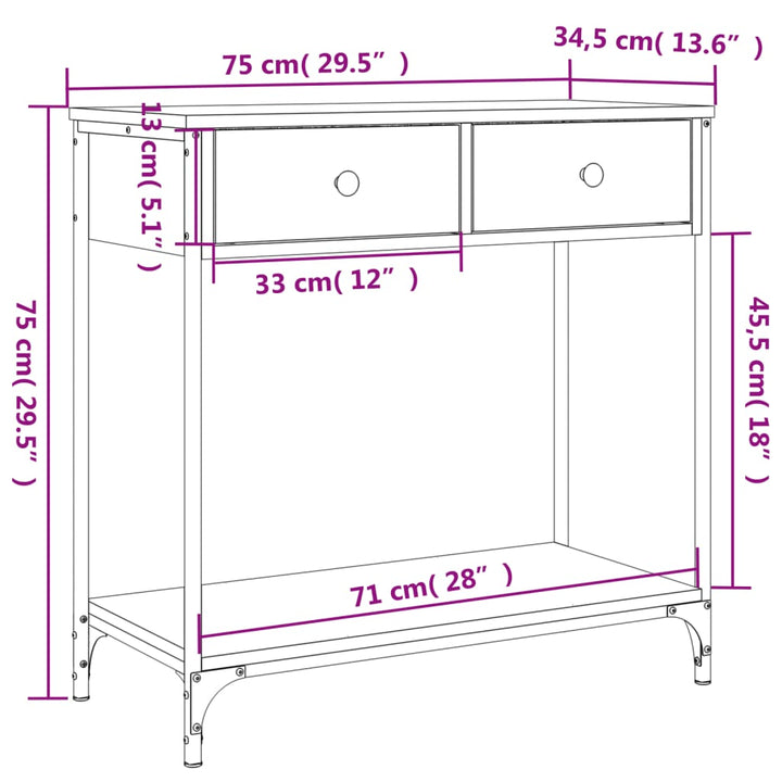 konsolbord 75x34,5x75 cm konstrueret træ sort