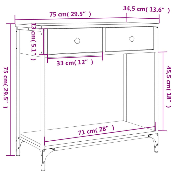 konsolbord 75x34,5x75 cm konstrueret træ sonoma-eg