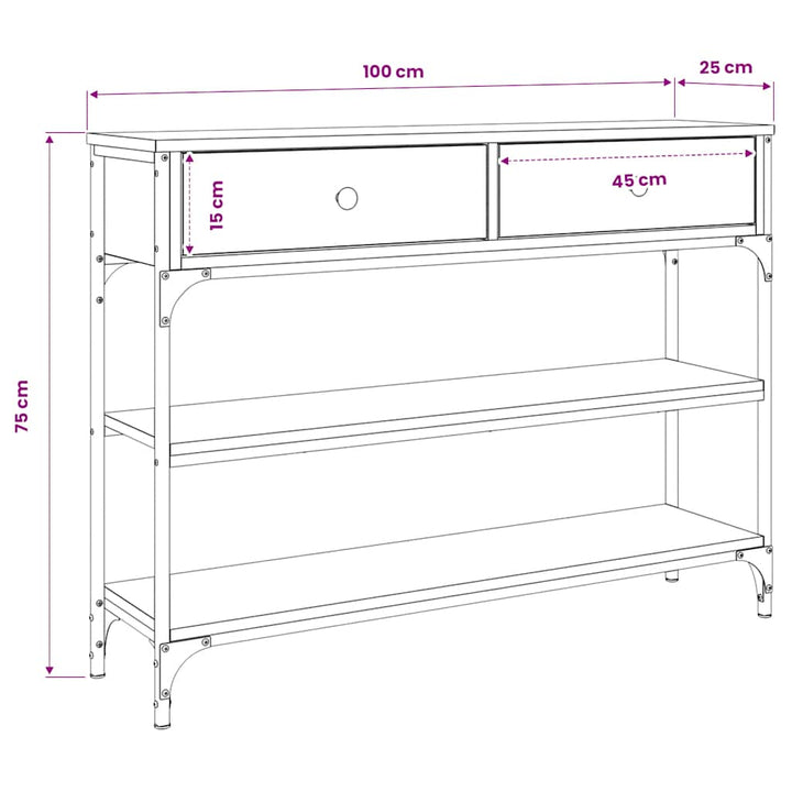 konsolbord 100x25x75 cm konstrueret træ sonoma-eg