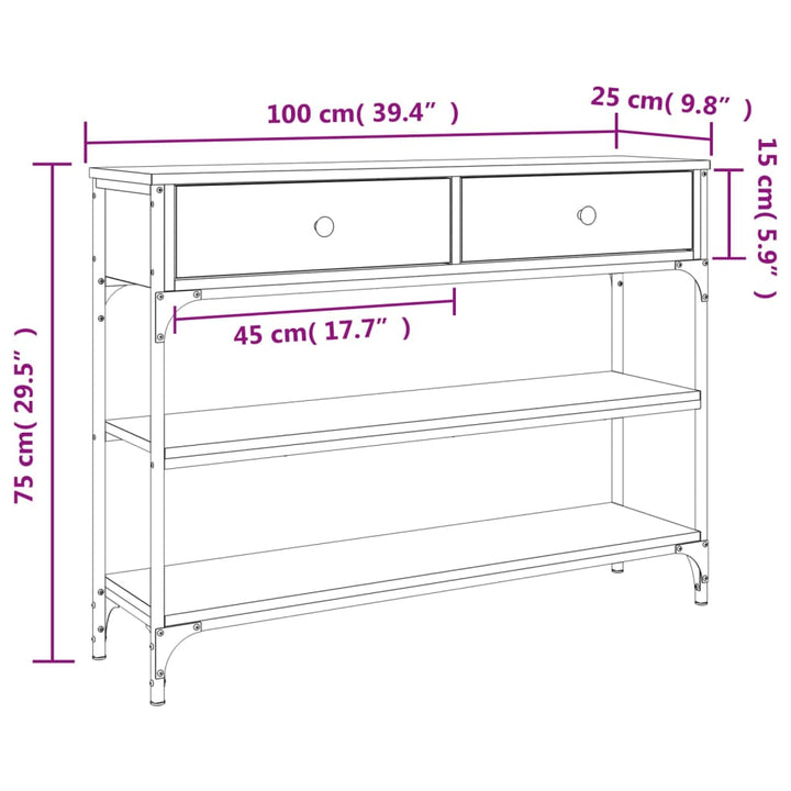 konsolbord 100x25x75 cm konstrueret træ røget egetræsfarve