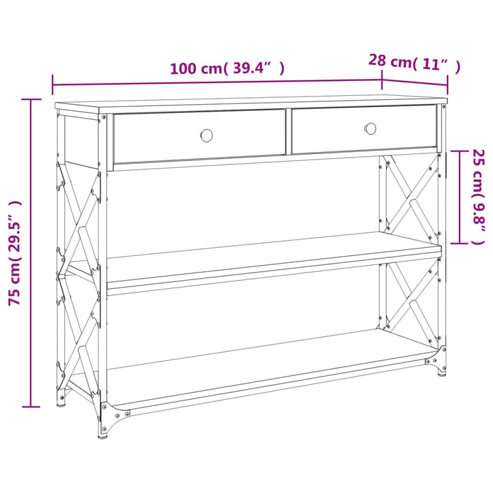 konsolbord 100x28x75 cm konstrueret træ sonoma-eg